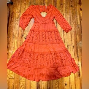 Free People mockingbird V-neck eyelet dress, lace trim